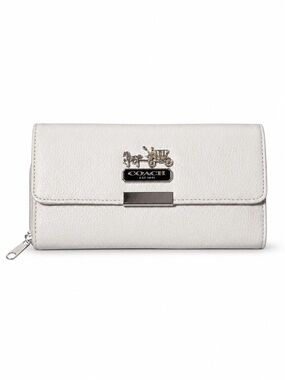 COACH White Pebble Leather Continental Wallet - Signature Plaque